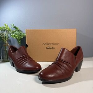 Clarks Collection Womens Dark Brown Ruching Ankle Booties Block Heel Size 10
